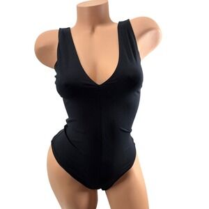 Commando Butter Luxe Deep V Bodysuit Black Micro Modal Snap Thong M NWT